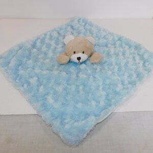 Blankets & Beyond Tan Plush Bear Blue Rosettes Security Blanket Baby Lovey Nunu